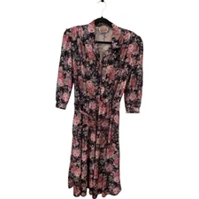 Vintage California Looks Button Front Romantic Floral Dress w/ Belt Women's 12