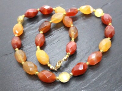 GOLDJUNGE69 * SOGNI D`ORO EDELSTEIN KETTE KARNEOL A+ & BLATTGOLD 375er GELBGOLD