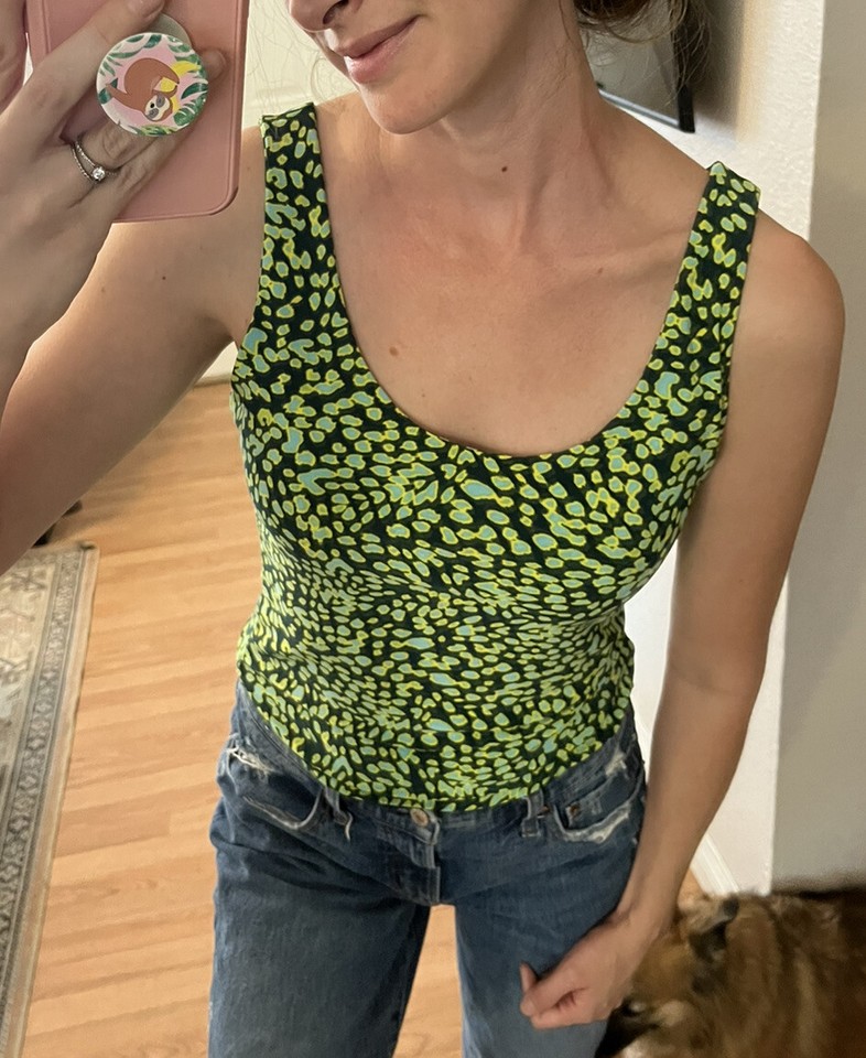 Leith Womens Medium Bodysuit Top NEW Green Gables Animalia Thong Snap