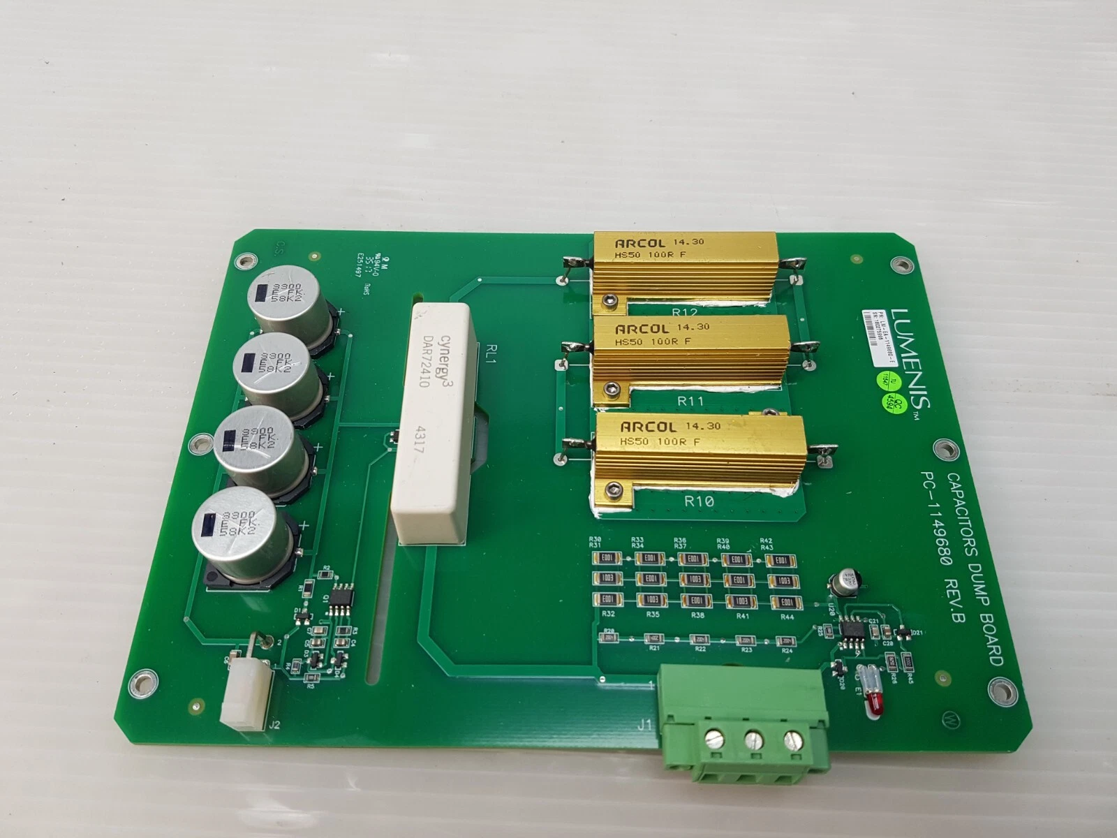 Lumenis dump board LM-EA-1149680-E at an angle, Arcol HS50 100R resistors in a row