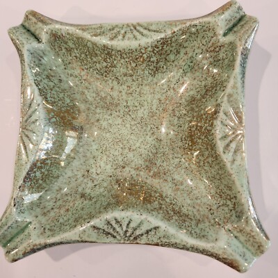 Vintage Ashtray Ceramic Mint Green & Gold Flecks Color USA Calif. Ohio B 701
