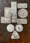 Lot of 10 × 1 Gram Pure Silver Bullion Bars and rounds .999 Fine