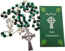 Irish First Holy Communion Rosary Gift Set with Metal Crucifix Charms and Glass
