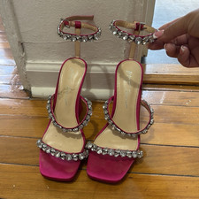 Betsey Johnson Pink Rhinestone Strappy Stiletto Heels Ankle Strap Buckle 6M
