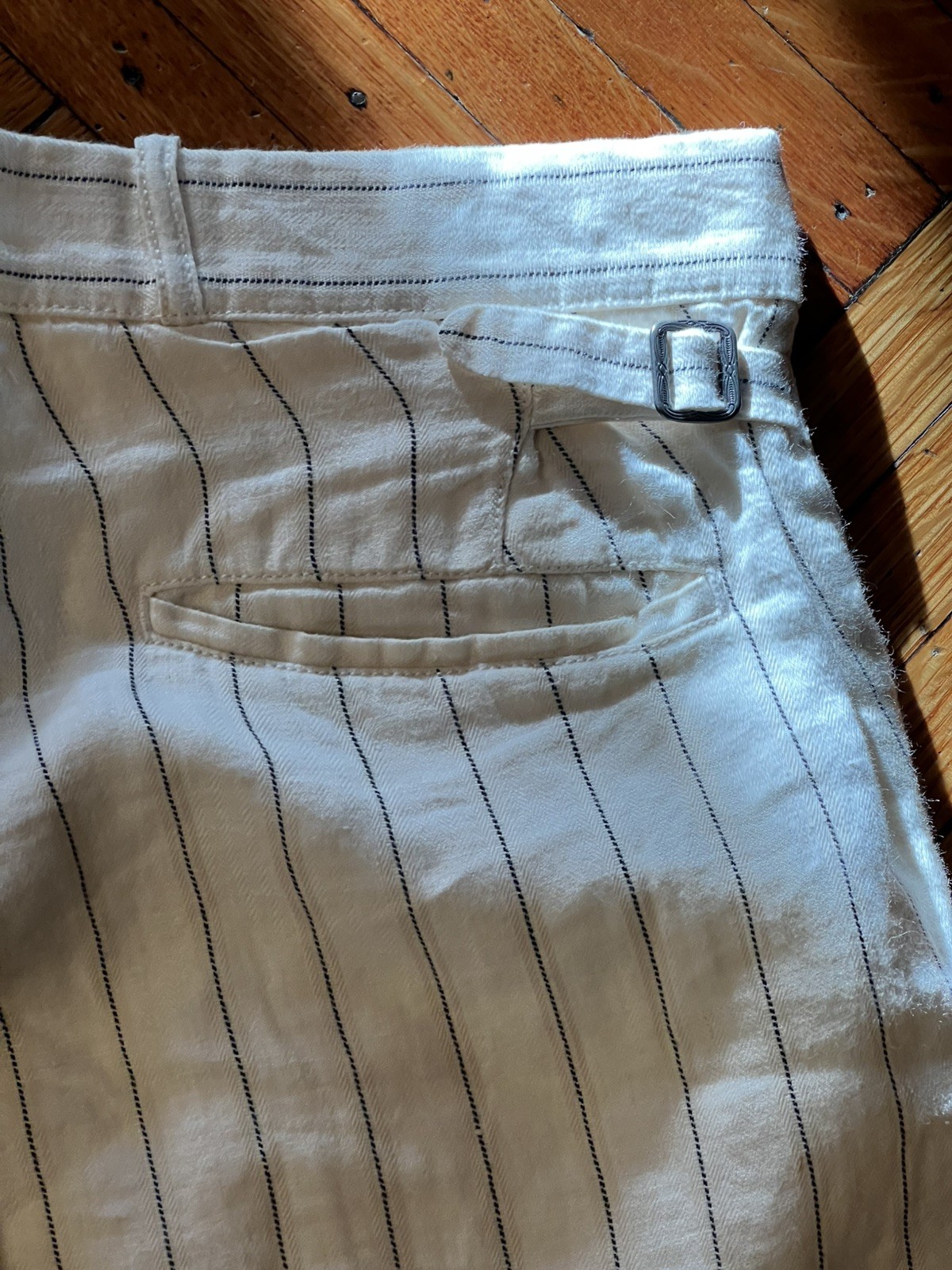 VTG Polo Ralph Lauren Linen Pants Mens 34 Cream Buckle Back Pin Striped Summer  thumbnail 9