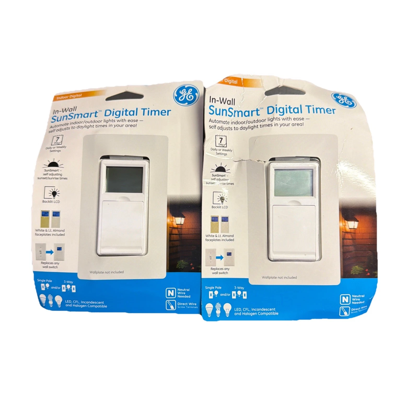 Lot Of 2 GE Sunsmart Digital In-Wall Timer - Daily ON/OFF Times Programable