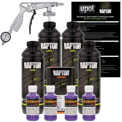 U-POL Raptor Tintable Bright Purple Spray-On Truck Bed Liner Spray Gun, 4 Quarts