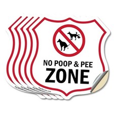 Dog Poop Shield Sign No Poop  Pee Zone 5 Pack 4 inch X 4 inch Vinyl Decal