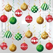 48 Pcs Christmas Hanging Swirl Decorations - Red, Green, Gold Snowflake Elk B...