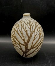 Anderson Design Studio Maine USA Art Pottery Hand Crafted Incised Tree Bud Vase