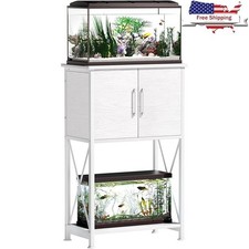 5-10 Gallon Fish Tank Stand Metal Double Aquarium Stand with Cabinet White