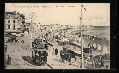 AK Les Sables d´Olonne, Cote Ouest de la Plage du Bain, Strassenbahn 