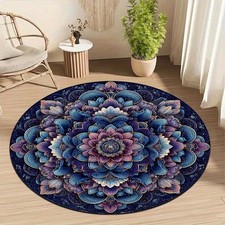 1pc Floral Mandala Floor Mat - Non-Slip Machine Washable Mat, Deep Blue Purple F