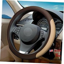 Steering Wheel Cover, Microfiber Leather Splicing with Classic Coffee Beige