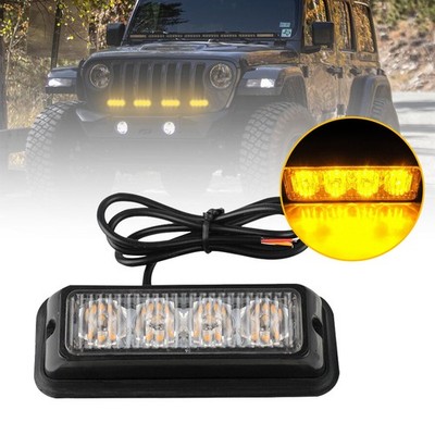 Amber 4 LED Beacon Warning Hazard Flash Strobe Lights Bar For Tow Truck Trailer