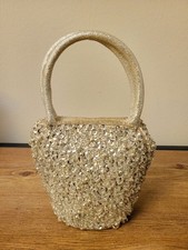 La Regale Silver Sequin  Bead Evening Bag 4.25" L X 3" W Has 2 Handles