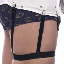 Men  s Shirt Stays Hidden Holder Elastic Non-Slip Garters Belt with Locking Clips