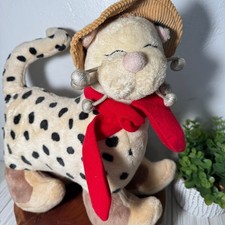 Whimsy Clay Amy Lacombe Plush Spotted Cat Leopard Red Scarf Corduroy Hat 12" VTG