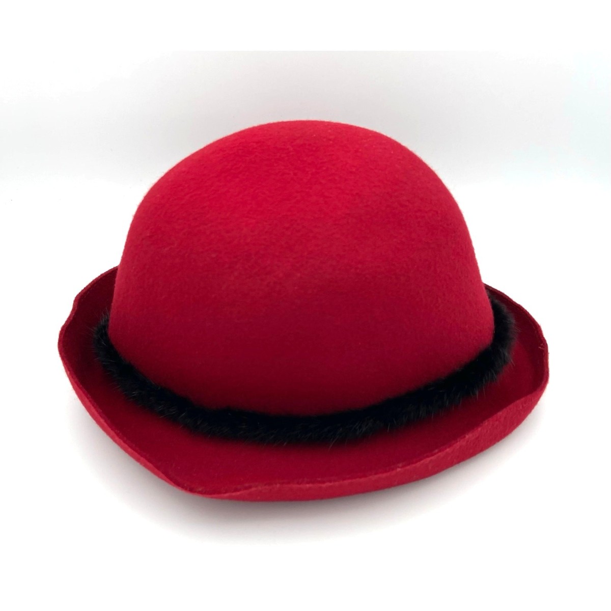 Vintage Liz Claiborne Red Wool Cloche Hat with Mink Fur Trim  display picture 3