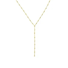 Adjustable Beaded Lariat Necklace Real 14K Yellow Gold 18"