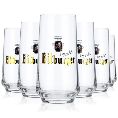 6x Bitburger Bierglas Bit-Becher - 0,2l Gläser Set Bauchform Geeicht für Gastro