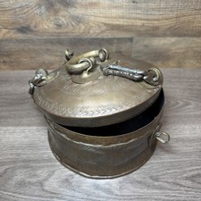 Duży antyczny okrągły metalowy pojemnik na chleb Chapati ręcznie robiony Indie 8"