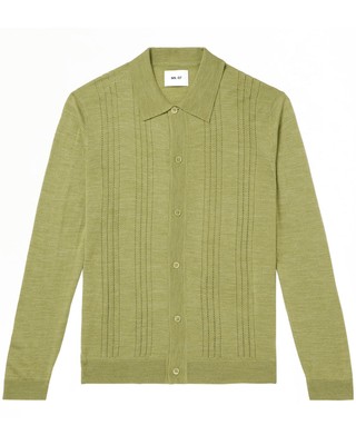 NN07 Mens Thor Pointelle-Knit Wool Blend Cardigan Sweater XL Evergreen NWT $245