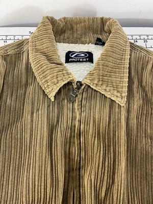 PROTEST Thick Corduroy Sherpa Jacket Men L Brown VTG Skate Grunge Y2K Surf Overs
