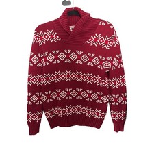 Cat Jack Boys Burgundy Fair Isle Shawl Collar Cotton Sweater Size L 12/14