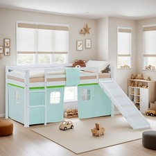 Lit mezzanine d'enfant 90x200 avec toboggan lit surélevé vert clair Homestyle4u