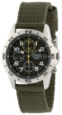 Seiko Chronograph SND377R Green Stailess Steel Quartz Men Watch in Box New