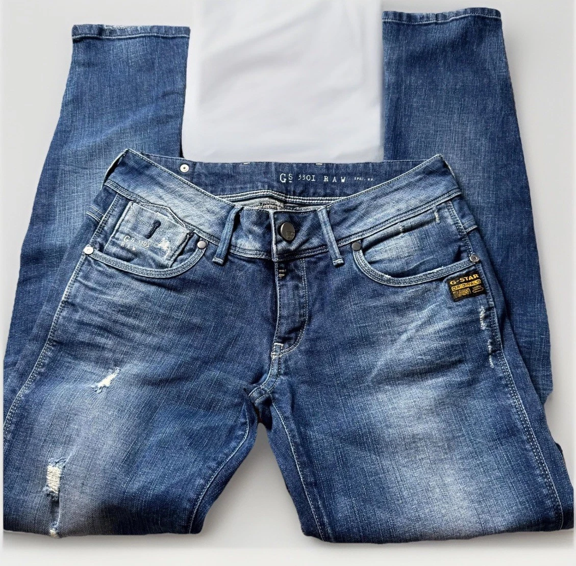 G-STAR 3301 Mid Skinny Ankle Jeans Donna, Blu Worn In Moss, Vita Media, Taglio Skinny Alla Caviglia, Chiusura Con Cerniera, Taglia 26W / 32L
