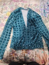 Calypso St. Barth Teal Sequin Beaded Blazer S...