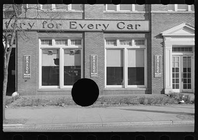 Photo:1930s Brick Auto Service Building Every Car Extinguisher Signs