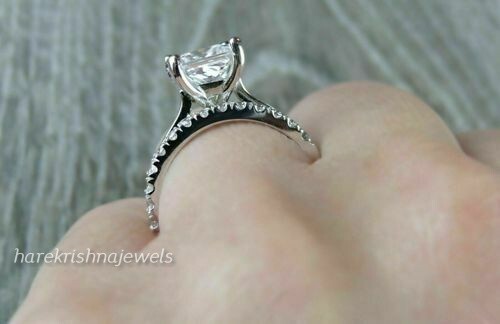 1.74CT Princess Lab Created Diamond Engagement Wedding Ring Set 14K Gold Over - Picture 6 of 7
