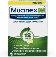 Mucinex DM 12-Hour Expectorant and Cough Suppressant Tablet - 68 Count EXP 09/25