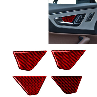 4pcs For Audi Q7 2016-19 Red Carbon Fiber Door Handle Bowl Cover Trim