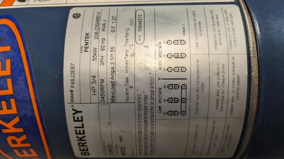 Bomba recta BERKELEY AC 230/460V, 3/4 CV TRIFÁSICA S39532 (DAÑADA) Foto 3 de 4