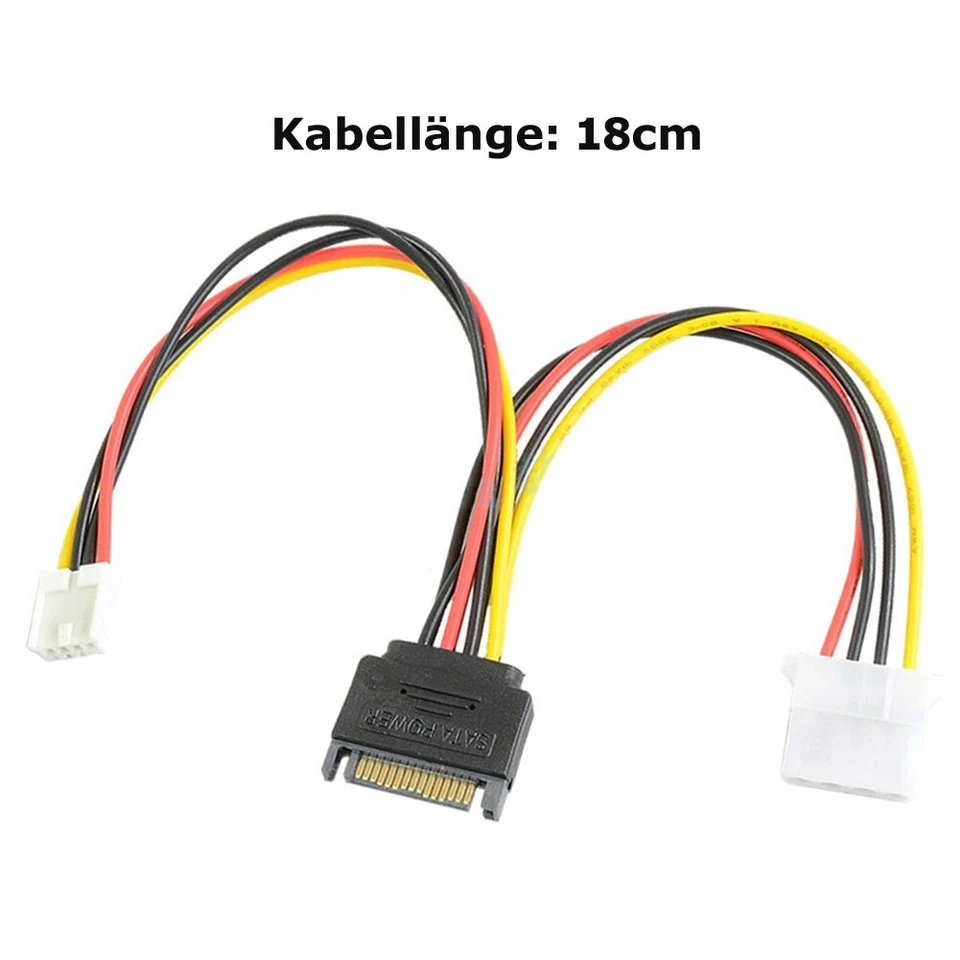 Q79 Stromkabel SATA Kabel 15pin Stecker auf 4pin Molex + 4pin Floppy Buchse 18cm - Bild 4 von 4