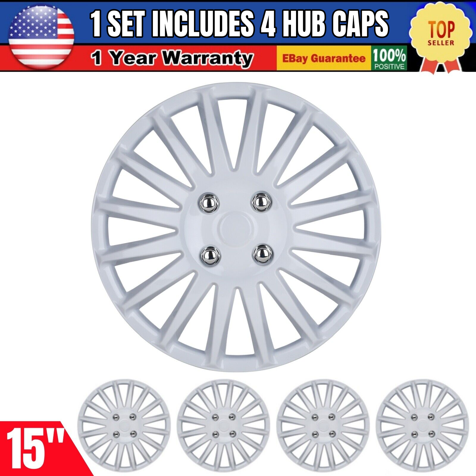 4PCS 15-Inch Universal Snap-On Wheel Covers for R15 Tires & Steel Rims
