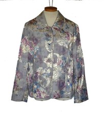 Chico's Women Spectacular Metallic Jacobean Rayon Blend Blazer Jacket Size 2 / L