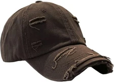 Brown Distressed Baseball Ball Cap Hat Dad Solid Blank, Plain Men Women Cotton