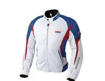 White Honda HRC  Motorbike Racing Armor Protected CE Approved Leather Jacket