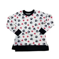 LuLaRoe Small HANNAH Sweatshirt Paws Hearts On White Fits 6/8