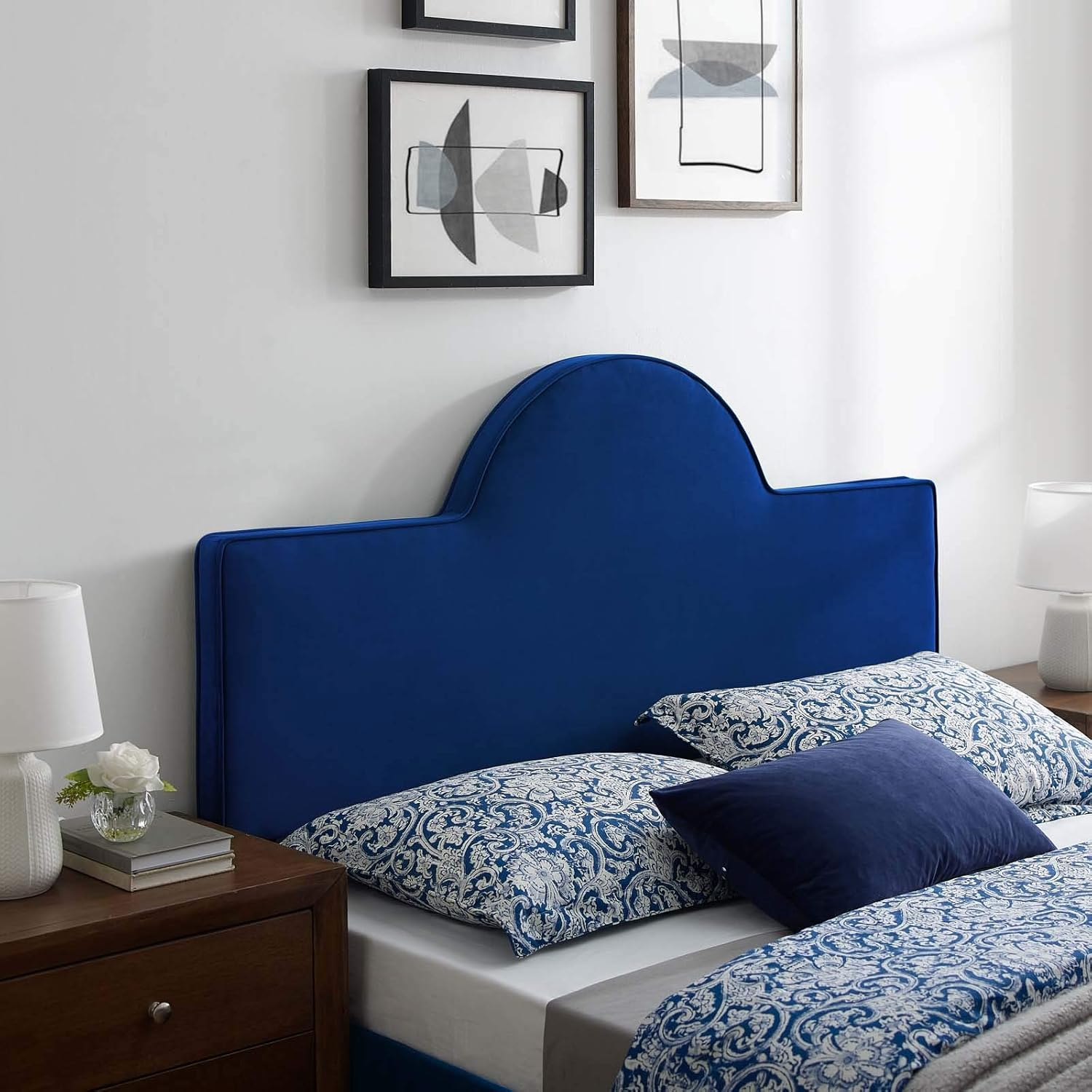Navy Velvet King California King Dawn Performance Headboard-image