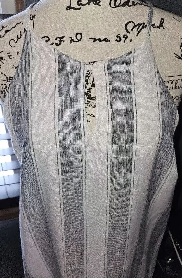 PALM ANGELS Mini abito lino righe bianco grigio Lei+Sky nuovo con etichette con volant e spalline buco della serratura donna med