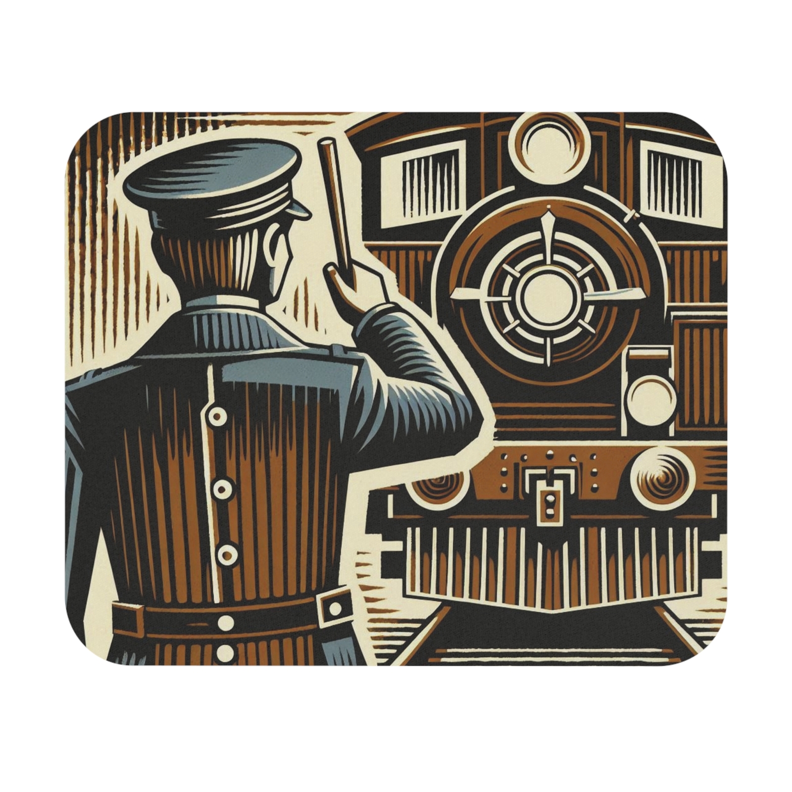 Vintage Train Conductor Block Print Mouse Pad - Rectangle Design-image