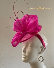 Aimee Fuller Kentucky Derby Fascinator Hot Pink Satin Bow Hat Del Mar Races
