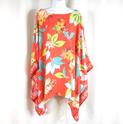 Quacker Factory Size 4X Printed Kimono Top Floral Flowy Tunic Shirt Rhinestones