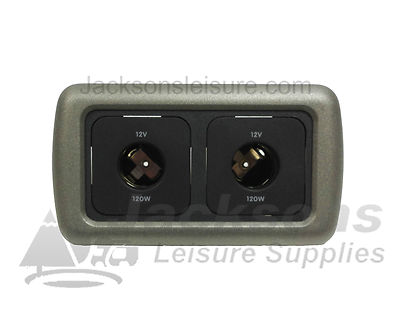 CBE CAMPERVAN CARAVAN MOTORHOME TWIN 12V AUTO SOCKET IN GREY SUPPORT & FRAME